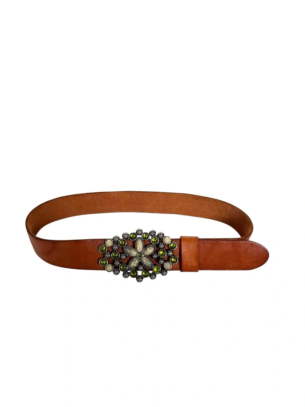 Hollister Brown Leather Belt with Decorative Floral Buckle Y2K
